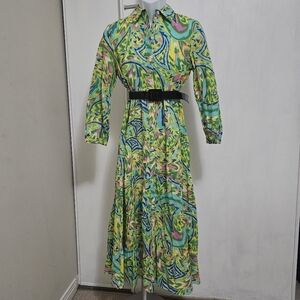 NWT Zara Multicolor Abstract Pattern Cotton Maxi Dress, Sz S